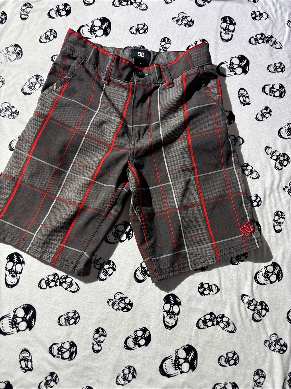 DC Gray Plaid Shorts with Red & White Windowpane